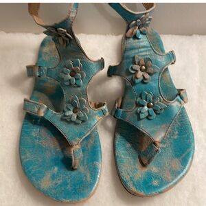 Rare Bed Stu Diona Lux sandles Teal. intentionally distressed
